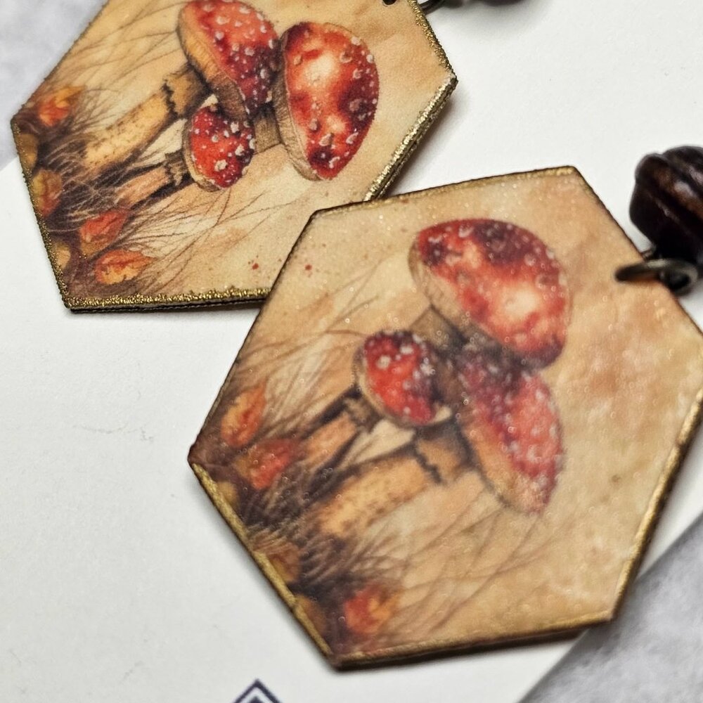 Handmade Mushroom double-sided earrings